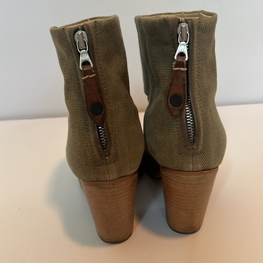 Rag & Bone Linen Newbury Booties in Olive Green 9 - Picture 7 of 9